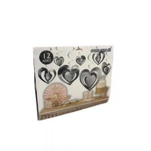 3E Grup - Nedi Helezon Süs Kalp Metalik Süs 3 Boy 12li Gümüş 65995