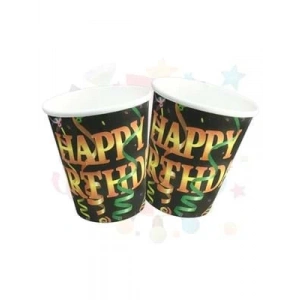 3E Grup - Nedi Karton Bardak 10 Lu Siyah Happy Bırthday Tkb8402