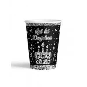 3E Grup - Nedi Karton Bardak 8li İyi Ki Doğdun Gümüş-siyah 38912