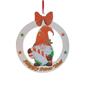 3E Grup - Nedi Yılbaşı 33x29 Cm Ahşap Kapı Süsü Fiyonklu Geyikli Yl0749