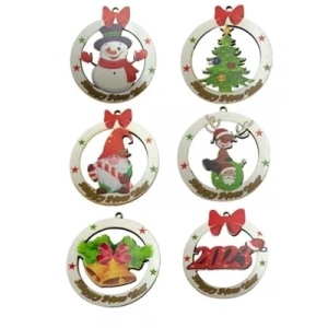 3E Grup - Nedi Yılbaşı Ağaç Süsü Ahşap Figürlü 6lı Yl0737