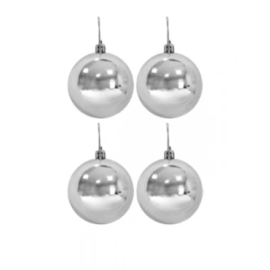 3E Grup - Nedi Yılbaşı Top Süs 10 Cm Metalik Gümüş 4lü 10004s