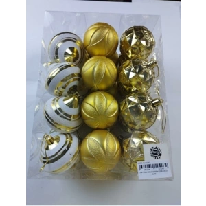 3E Grup - Nedi Yılbaşı Top Süs 6 Cm Lüx Desenli Simli Altın 24lü Xl6024g