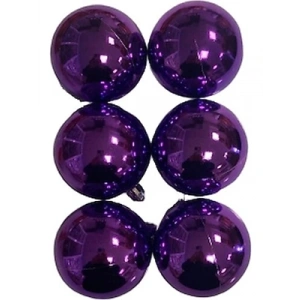3E Grup - Nedi Yılbaşı Top Süs 6 Cm Lüx Kar Motifli Metalik Mor 6lı 6383pu