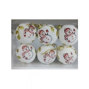 3E Grup - Nedi Yılbaşı Top Süs 6 Cm Lüx Kardan Adamlı Beyaz 6lı 6382