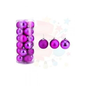 3E Grup - Nedi Yılbaşı Top Süs 6 Cm Mat-metalik-simli Fuşya 24lü 6024f