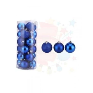 3E Grup - Nedi Yılbaşı Top Süs 6 Cm Mat-metalik-simli Mavi 24lü 6024b