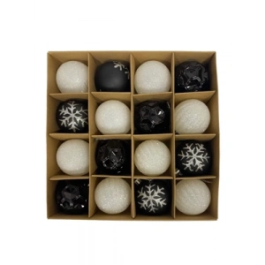 3E Grup - Nedi Yılbaşı Top Süs 6 Cm Siyah-beyaz Kar Desenli Kutulu 16lı 12697