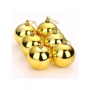 3E Grup - Nedi Yılbaşı Top Süs 8 Cm Metalik Altın 6lı 8006g