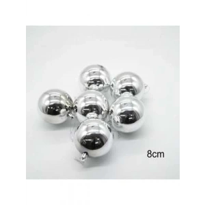 3E Grup - Nedi Yılbaşı Top Süs 8 Cm Metalik Gümüş 6lı 8006s