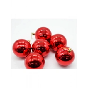 3E Grup - Nedi Yılbaşı Top Süs 8 Cm Metalik Kırmızı 6lı 8006r