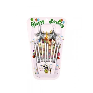 3E Grup - Nedi Yıldızlı Mum 8li Gümüş 5825s