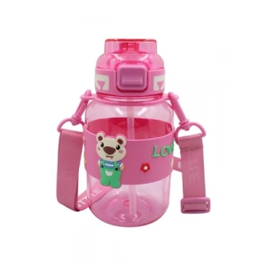 3E Grup - Noki 800 Ml Petg Pipetli Kapak Ayıcık Silikon Kemerli Askılı Matara Mavi T-0118-130