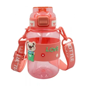 3E Grup - Noki 800 Ml Petg Pipetli Kapak Ayıcık Silikon Kemerli Askılı Matara Turuncu T-0118-040