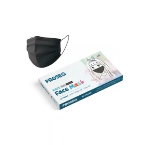 3E Grup - Proseg Kids 3 Katlı Telli Çocuk Maskesi 10lu Siyah