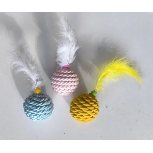 3E Grup - Renkli Jut Örgü Kedi Oyun Topu Çeşitli Renklerde 5 cm