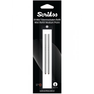 3E Grup - Scrikss D1 M (medıum) Kısa Tip Tükenmez Kalem Yedeği Mini (refil) 2li Kırmızı