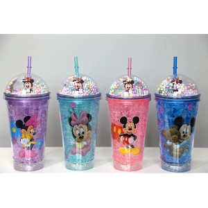 Sevimli Mickey Mouse Pipetli Işıklı Boncuklu Suluk Bardak 400 ml