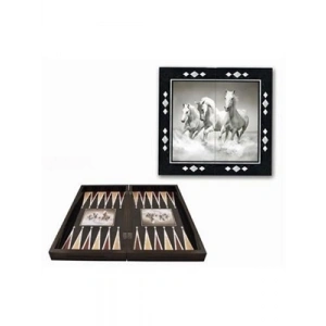 3E Grup - Star Parlak Profil Beyaz Atlar Figürlü Tavla Takımı 1021859