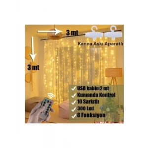 3E Grup - Suled Yf-0001 3 Metre X 3 Metre 300 Ledli 10 Sarkıtlı Usbli Kumandalı Perde Peri Led