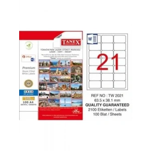 3E Grup - Tanex 63.5x38.1 Laser Etiket 100 Lü Tw-2021