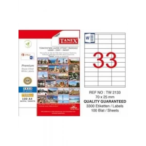 3E Grup - Tanex 70x25 Mm Laser Etiket 100 Lü Tw-2133