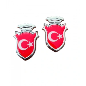 Türk Bayraklı  Arma Damla Etiket Kırmızı 2li