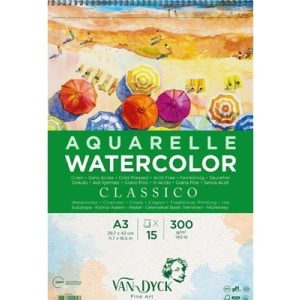 3E Grup - Van Dyck A3 300 Gr 15sy Classico Spiralli Çok Amaçlı Çizim Bloğu Vd420414
