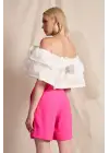 Candy Button Detailed Pink Shorts
