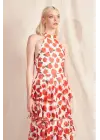 Rosy Rose Patterned Chiffon Dress