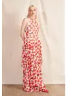 Rosy Rose Patterned Chiffon Dress