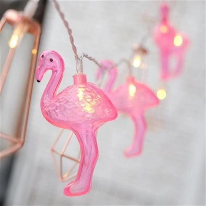 10&apos;lu Pilli Led Flamingo Dekoratif Işık Zinciri Aydınlatma 1,5 Mt (5250)