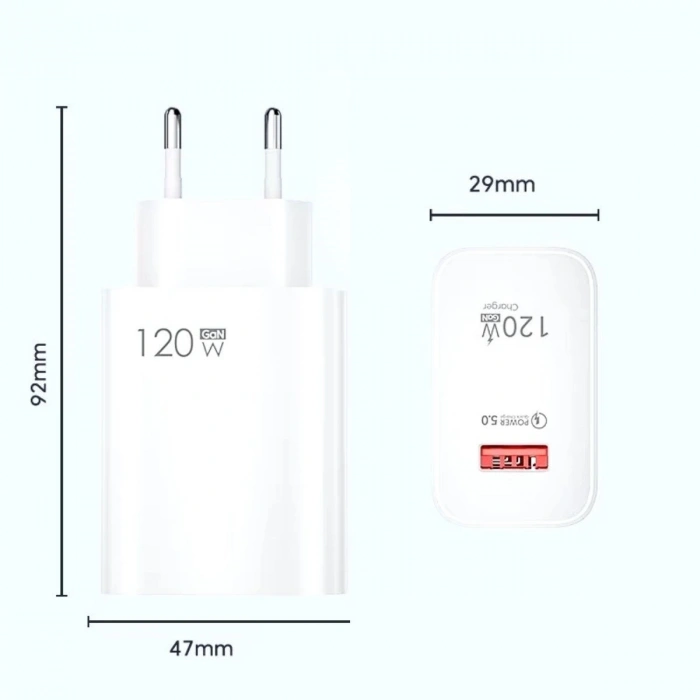 120W USB Hızlı Type C Uçlu Kablolu Şarj Aleti (5250)