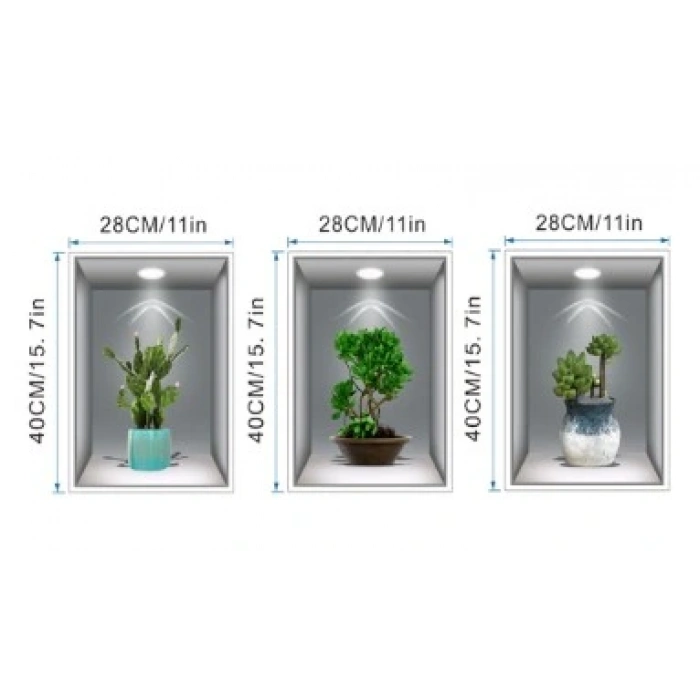 3D Çiçek Vazo Duvar Sticker 3 lü Set GRİ Fon (5250)