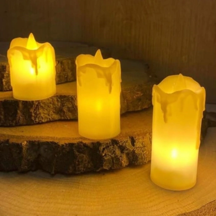 3’lü Pilli Dekoratif LED Mum Işıkları – Gerçek Alev Efektli (5250)