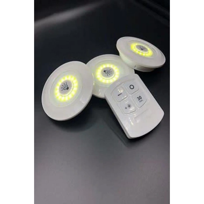 3lü Uzaktan Kumandalı Yapışkanlı Kablosuz Led Spot Lambalar (5250)