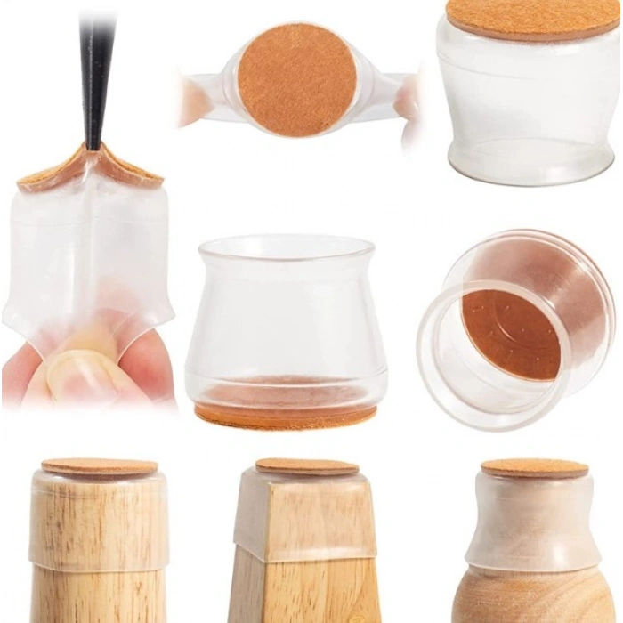 4'lü Keçeli Şeffaf Silikon Sandalye Ayak Koruyucu Seti (5250)