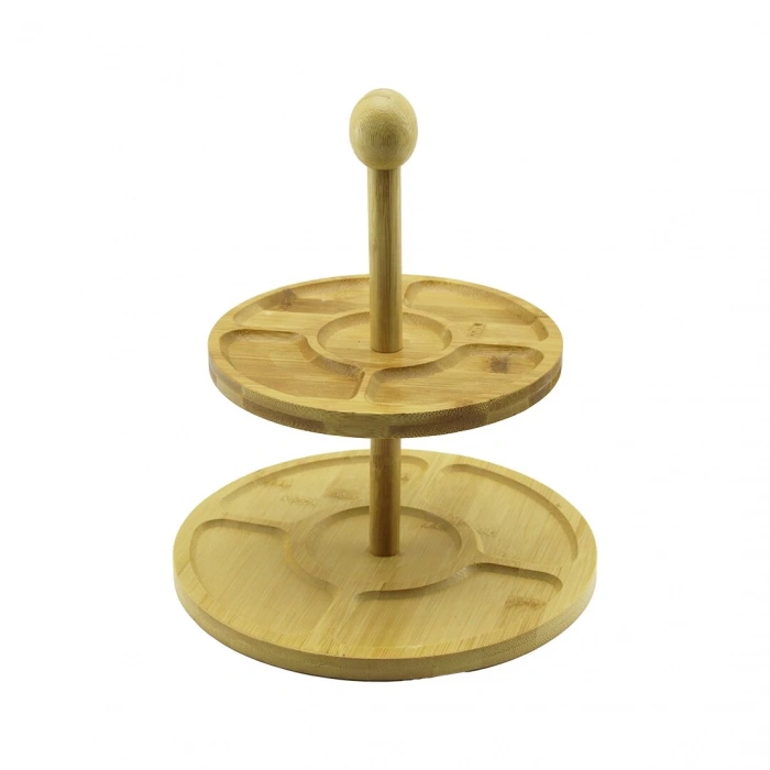 5 BÖLMELİ - YUVARLAK - 2 KATLI  AHŞAP BAMBU SUNUMLUK  ÇAP: 19.5CM -- 24.5CM (5250)