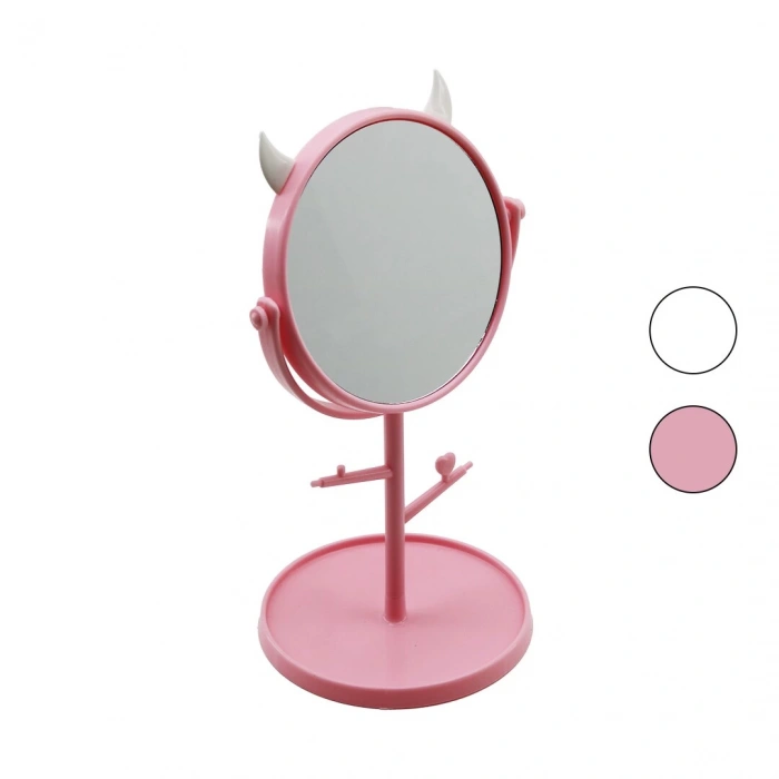 6 İNÇ  - 15CM YUVARLAK - BOYNUZLUTAKI ASKILIKLI MAKYAJ AYNASI RENKLİ PLASTİK TAKILIK SEPETLİ=15CM (5250)