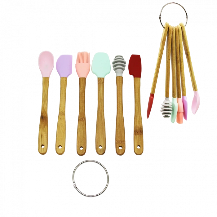 6 PARÇA  MiNİ AHŞAP SAPLI SİLİKON MUTFAK SET (5250)