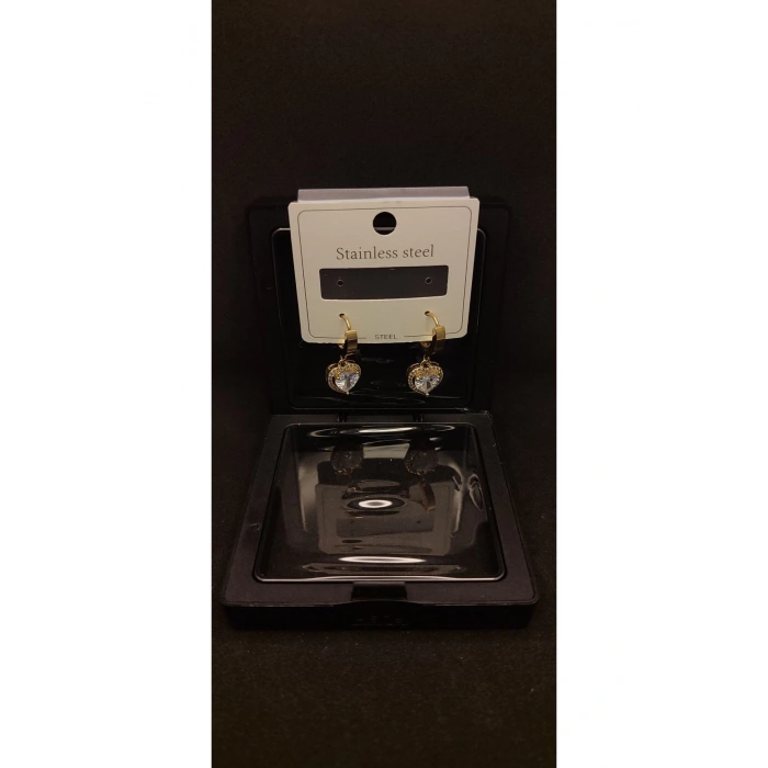 Gold Paslanmaz Çelik Kalp Detaylı Küpe Seti – Şık özel kutu hediye