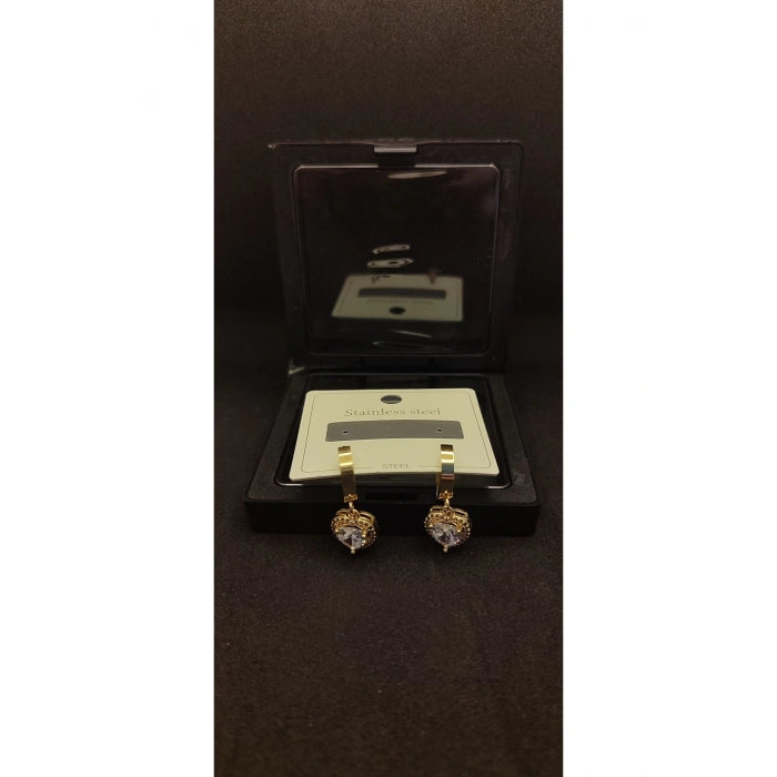 Gold Paslanmaz Çelik Kalp Detaylı Küpe Seti – Şık özel kutu hediye