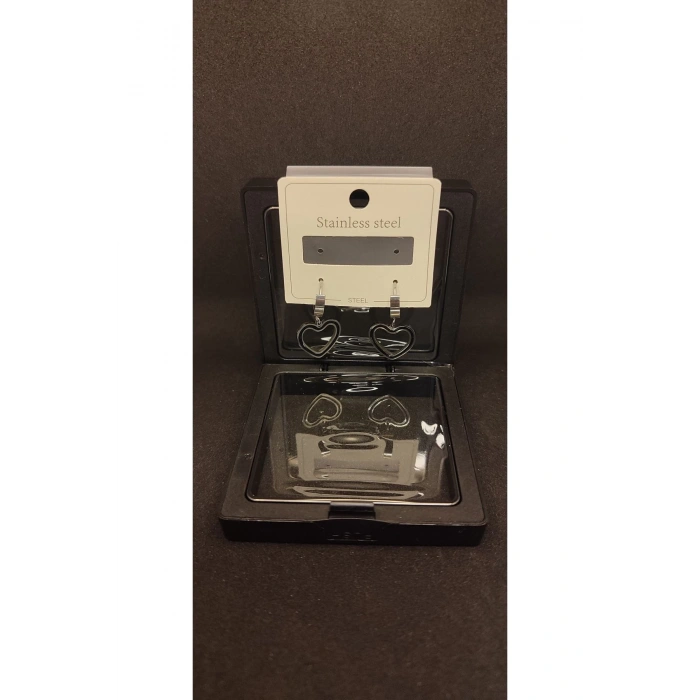 Stainless Steel Paslanmaz Çelik & Kalp Detaylı Küpe Seti