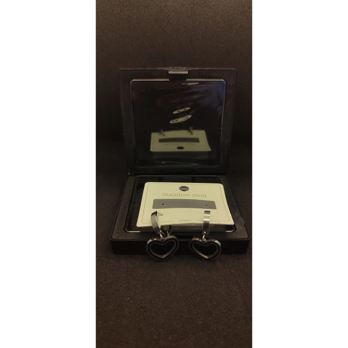 Stainless Steel Paslanmaz Çelik & Kalp Detaylı Küpe Seti