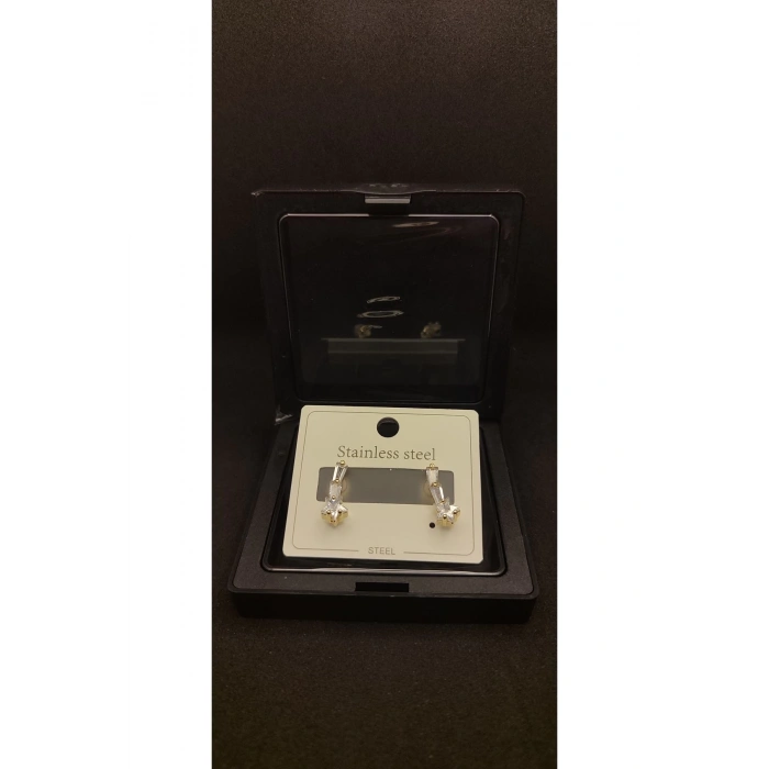 Stainless Steel Paslanmaz Çelik & Yıldız Detaylı Zirkon Küpe Seti