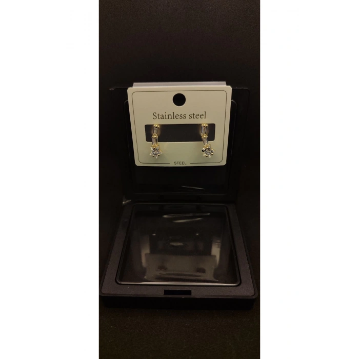 Stainless Steel Paslanmaz Çelik & Yıldız Detaylı Zirkon Küpe Seti