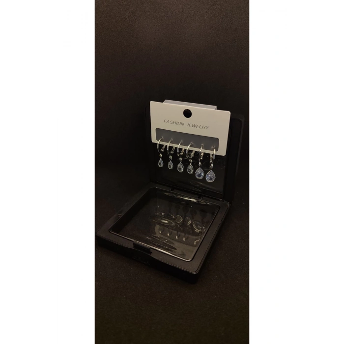 Stainless Steel Paslanmaz Çelik & Damla Detaylı Zirkon Küpe Seti