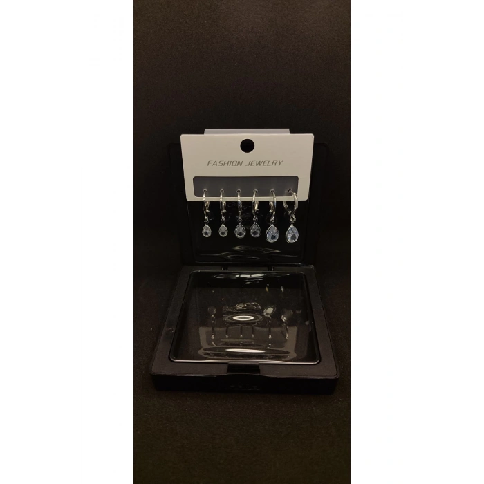 Stainless Steel Paslanmaz Çelik & Damla Detaylı Zirkon Küpe Seti