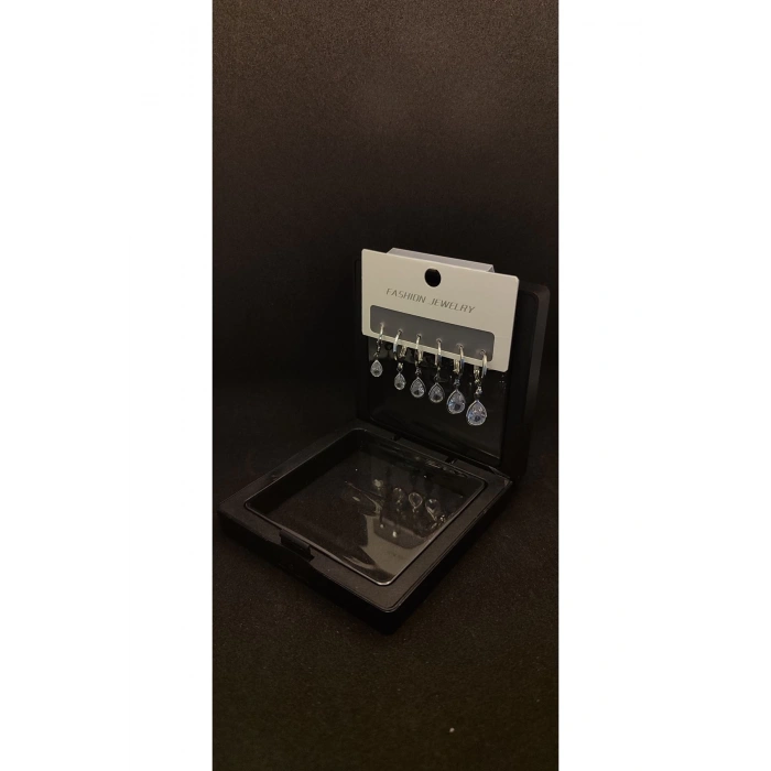 Stainless Steel Paslanmaz Çelik & Damla Detaylı Zirkon Küpe Seti