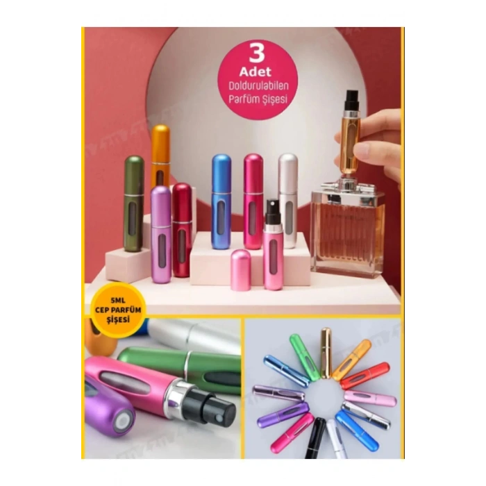 3 Adet Taşınabilir Cep Parfüm Şişesi Doldurma Atomizer Çantalık Dolabilir Mini Şişe 5ml